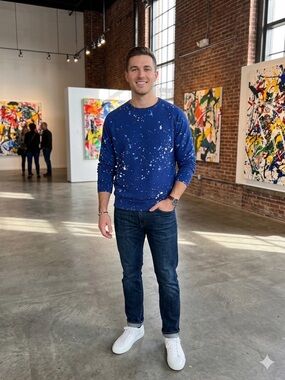 Polo by Ralph Lauren Blue Paint-Splatter Crewneck Sweater